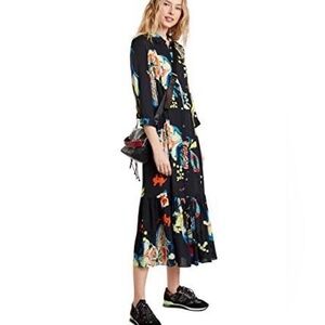 Desigual Black Midi Dress with Multicolor Floral Motif